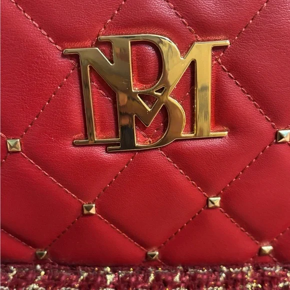 Badgley Mischka red and gold tweed backpack with gold studs - Picture 2 of 9